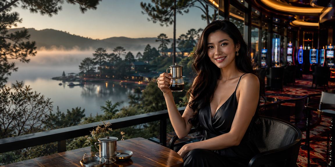 Người dùng xem thông tin cá cược tại quán cà phê Đà Lạt với máy tính xách tay